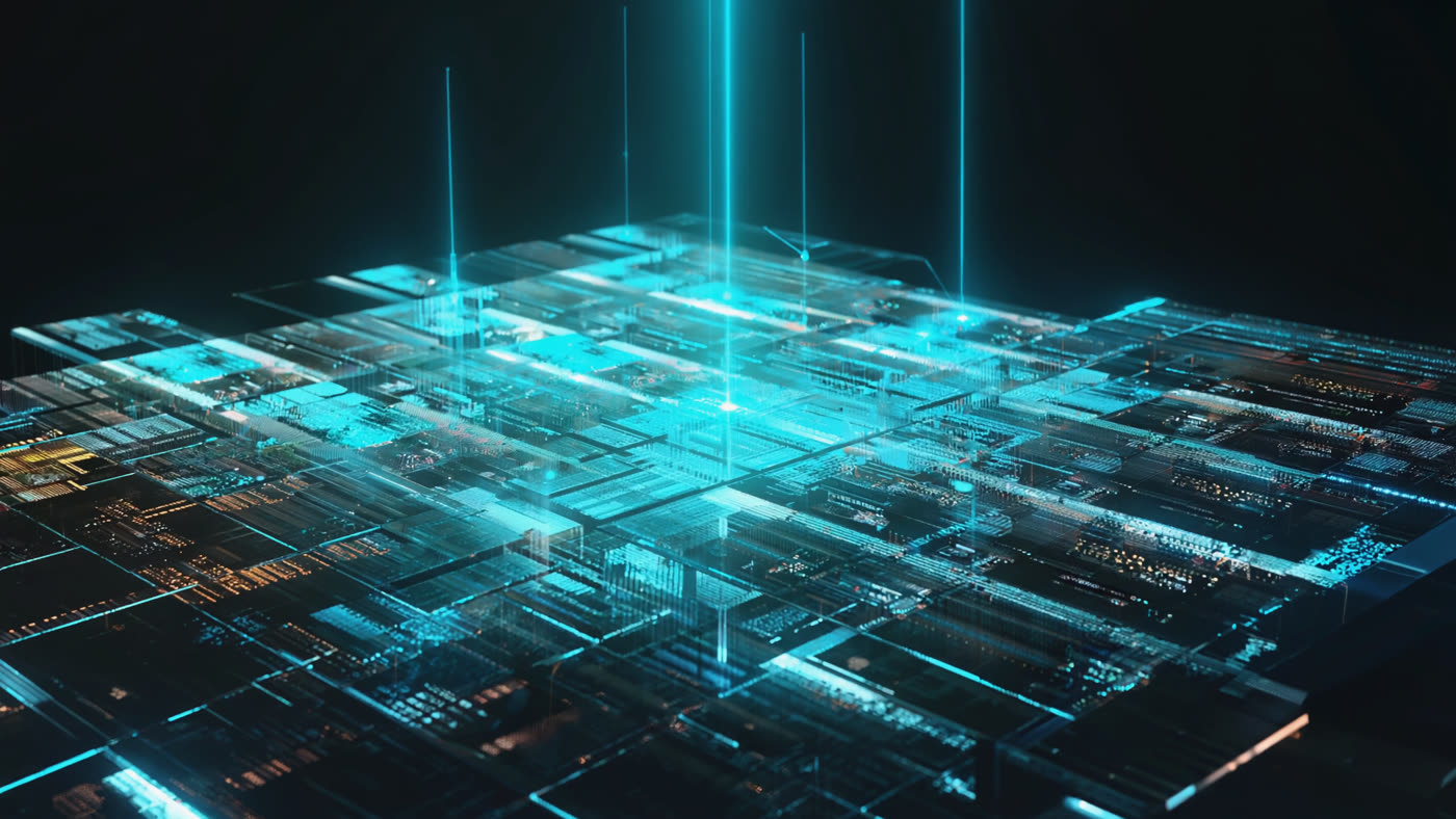 A silicon surface resolving into a lattice of data
